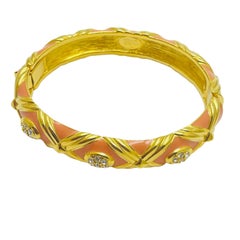 JOAN RIVERS signed vintage gold tone enamel rhinestone designer runway bracelet