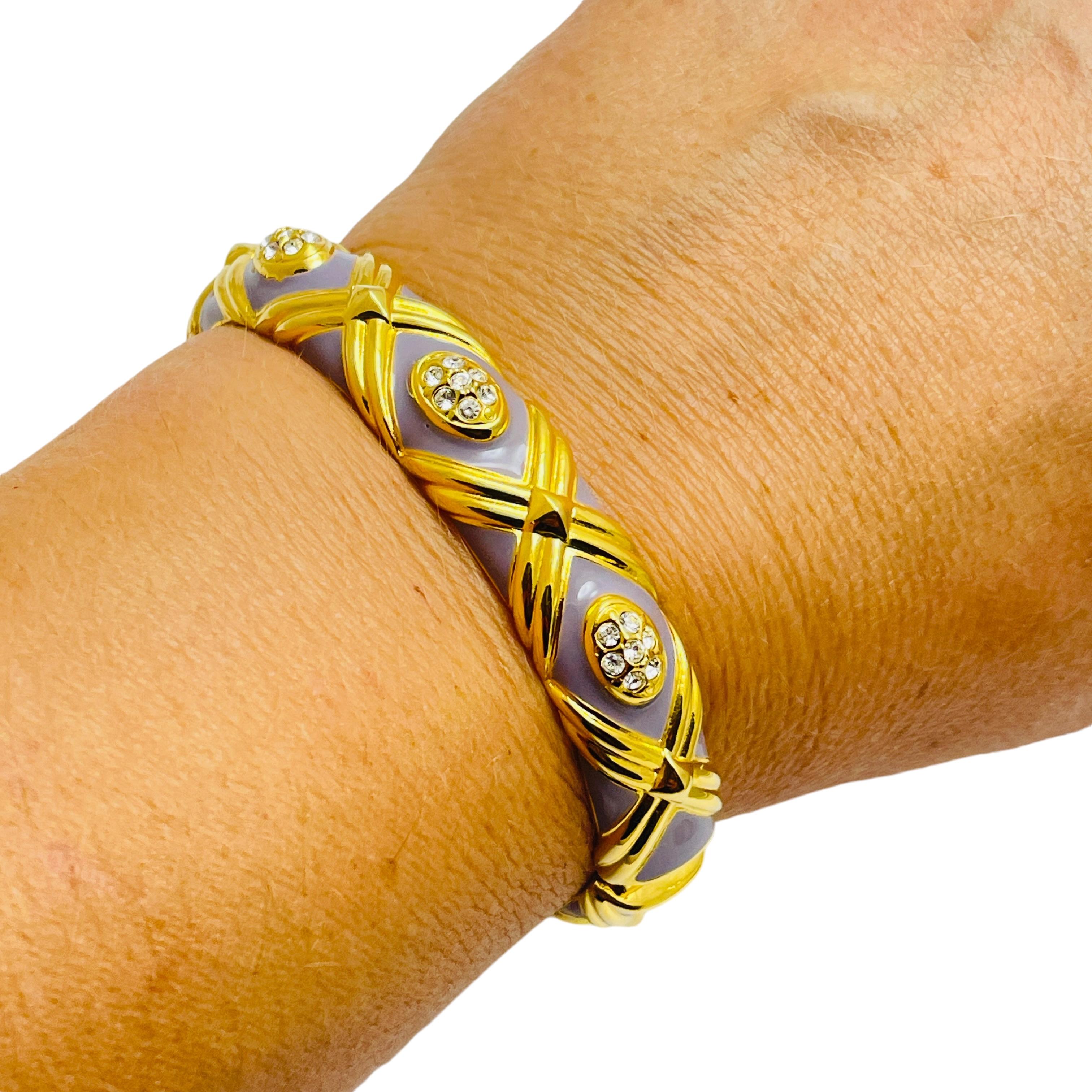 JOAN RIVERS signed vintage gold tone enamel rhinestone designer runway bracelet 1