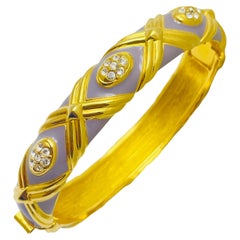 JOAN RIVERS signed vintage gold tone enamel rhinestone designer runway bracelet
