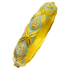 JOAN RIVERS signed vintage gold tone enamel rhinestone designer runway bracelet
