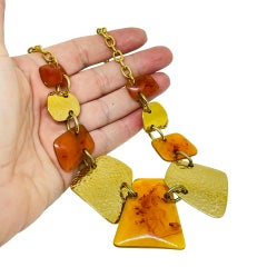 JOAN RIVERS signiert Vintage Gold Ton faux Bernstein massive Designer Kette Halskette