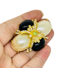 JOAN RIVERS signée, broche de créateur vintage en fausses perles et strass, ton or