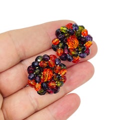JOAN RIVERS signed vintage gold tone glass beaded designer pierced earrings