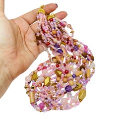 JOAN RIVERS signed vintage gold tone glass beads multi strand designer necklace