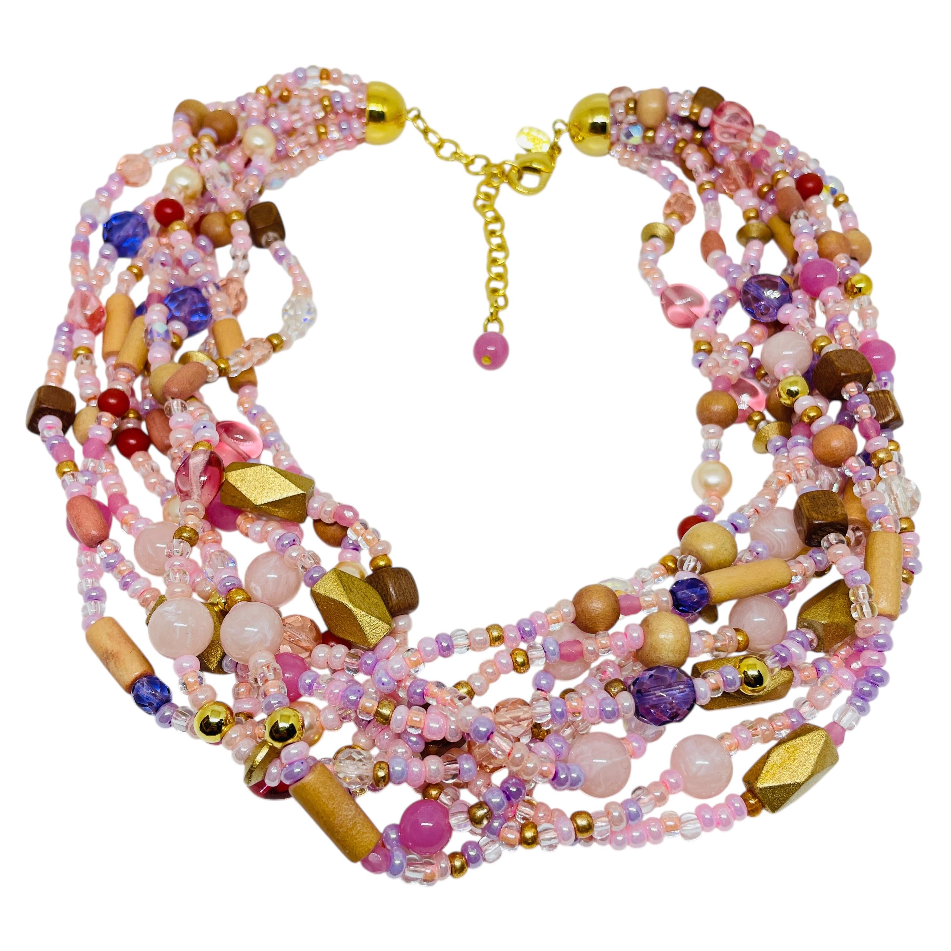 JOAN RIVERS signiert Jahrgang Goldton Glasperlen Multi-Strang-Designer-Halskette im Angebot 1