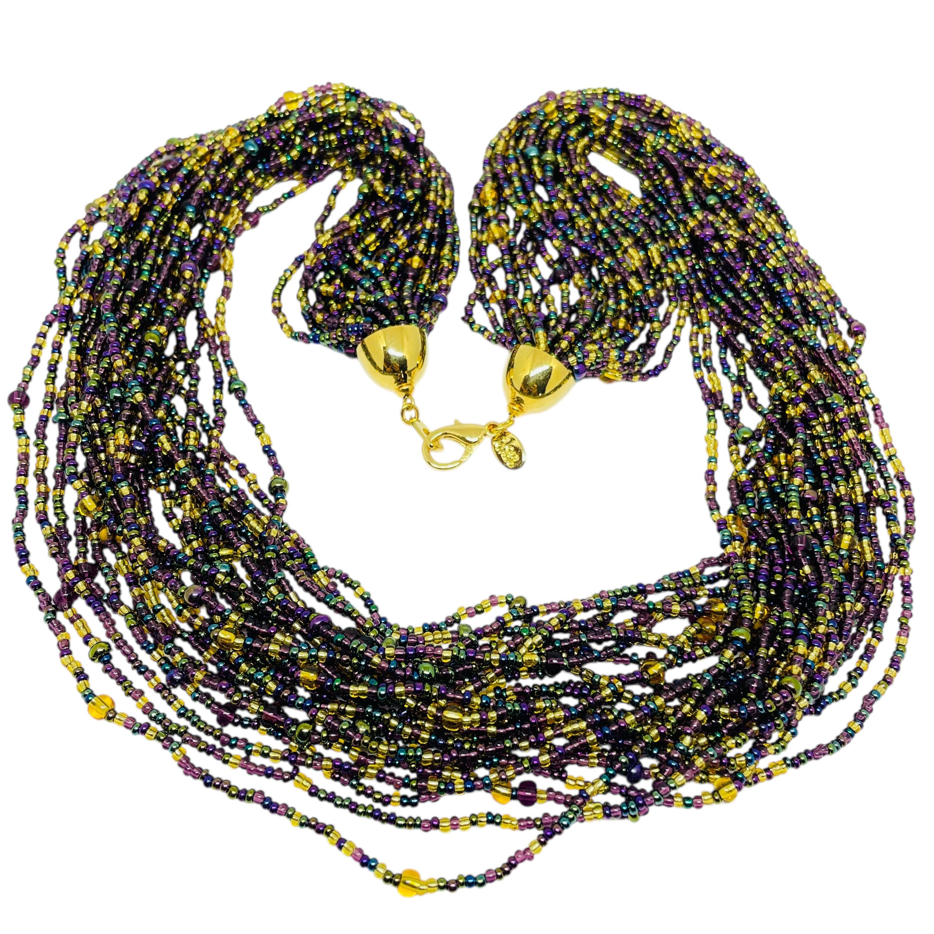 JOAN RIVERS signiert Jahrgang Goldton Glasperlen Multi-Strang-Designer-Halskette im Angebot 1