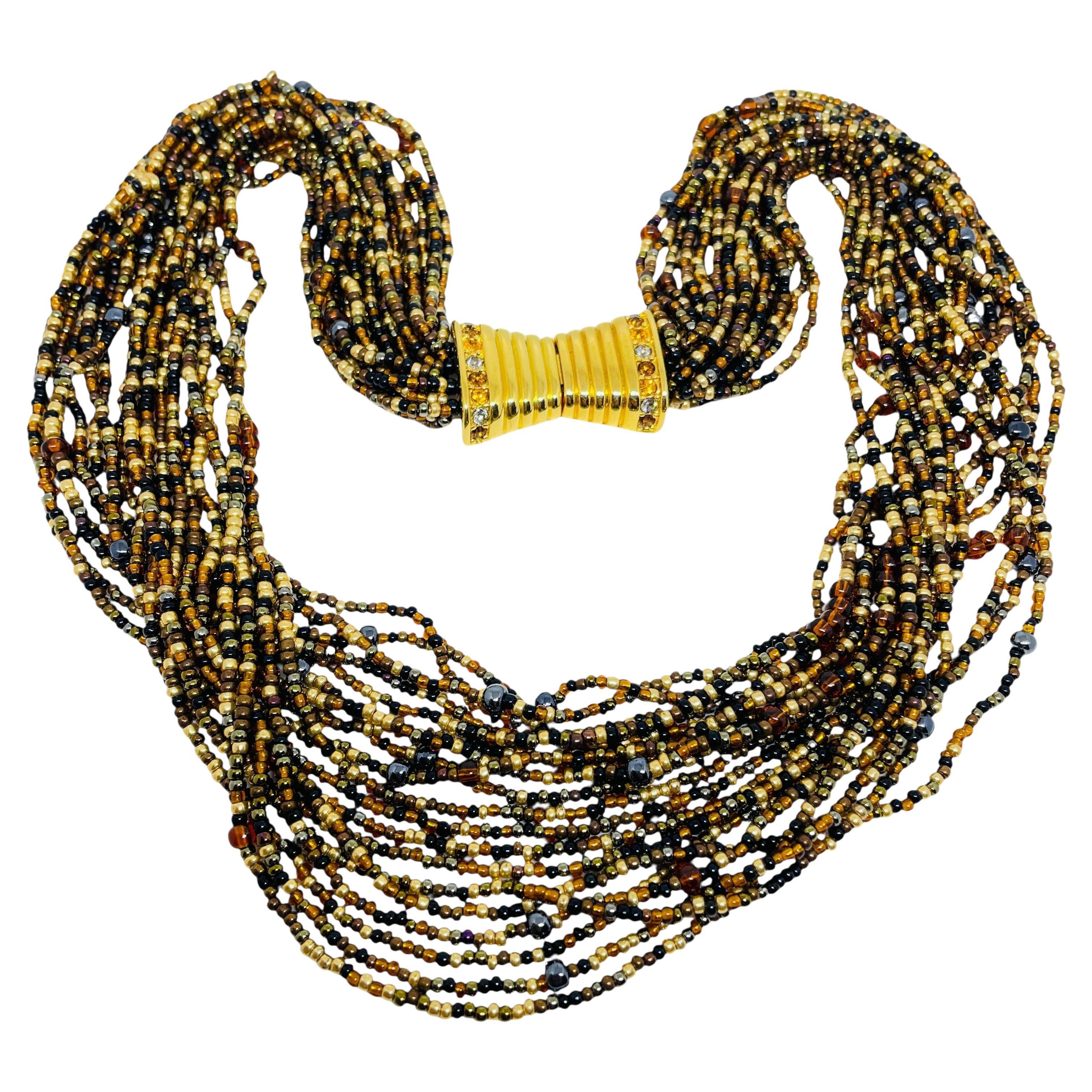 JOAN RIVERS signiert Jahrgang Goldton Glasperlen Multi-Strang-Designer-Halskette
