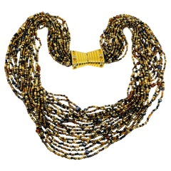 JOAN RIVERS signiert Jahrgang Goldton Glasperlen Multi-Strang-Designer-Halskette