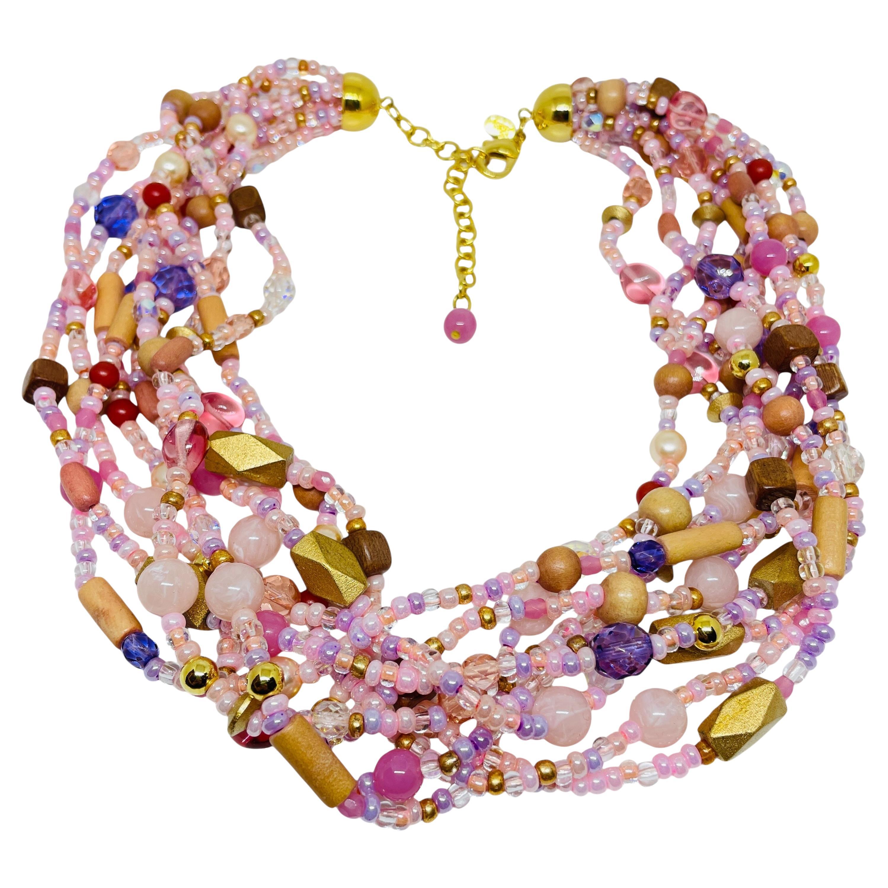 JOAN RIVERS signiert Jahrgang Goldton Glasperlen Multi-Strang-Designer-Halskette