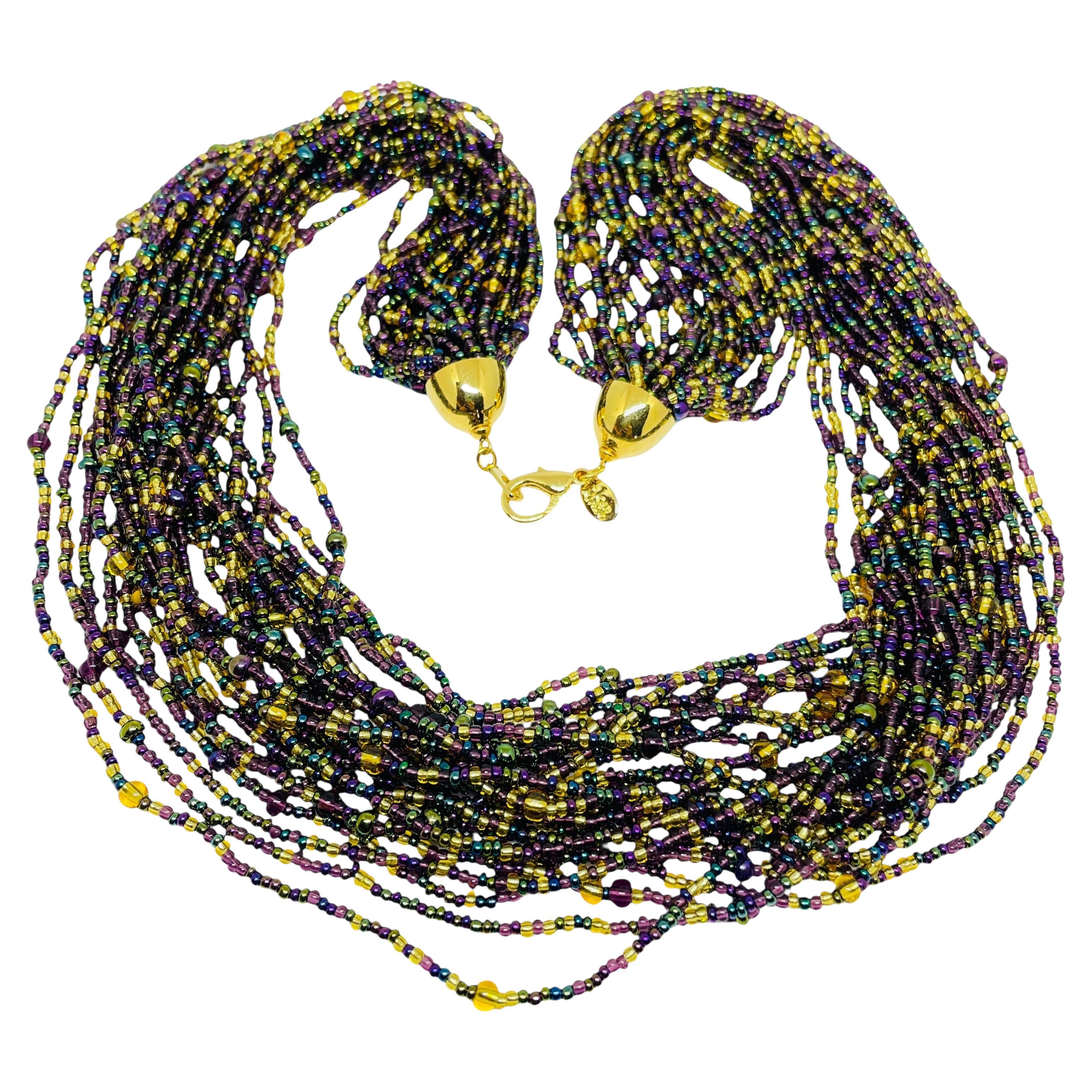 JOAN RIVERS signiert Jahrgang Goldton Glasperlen Multi-Strang-Designer-Halskette