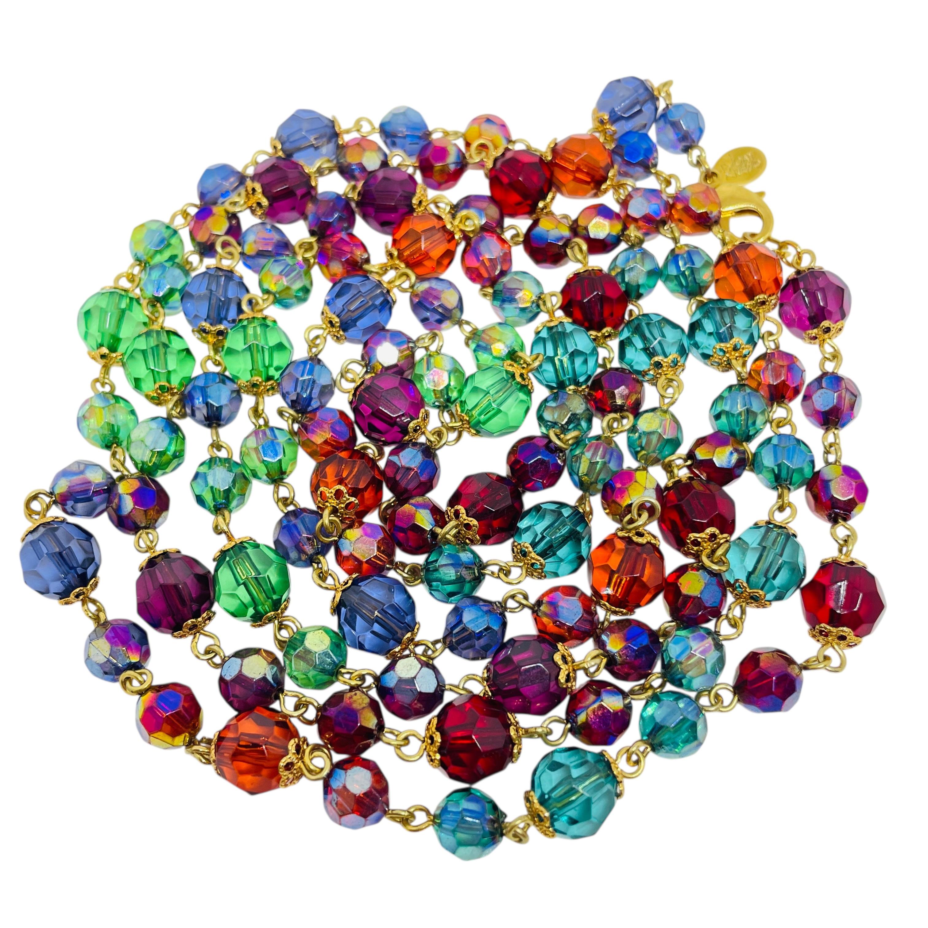 JOAN RIVERS signiert Jahrgang Goldton Glas bunten Perlen Designer Halskette im Angebot 1