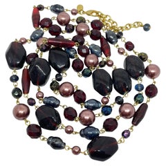 JOAN RIVERS signed vintage gold tone glass pearl beads designer necklace