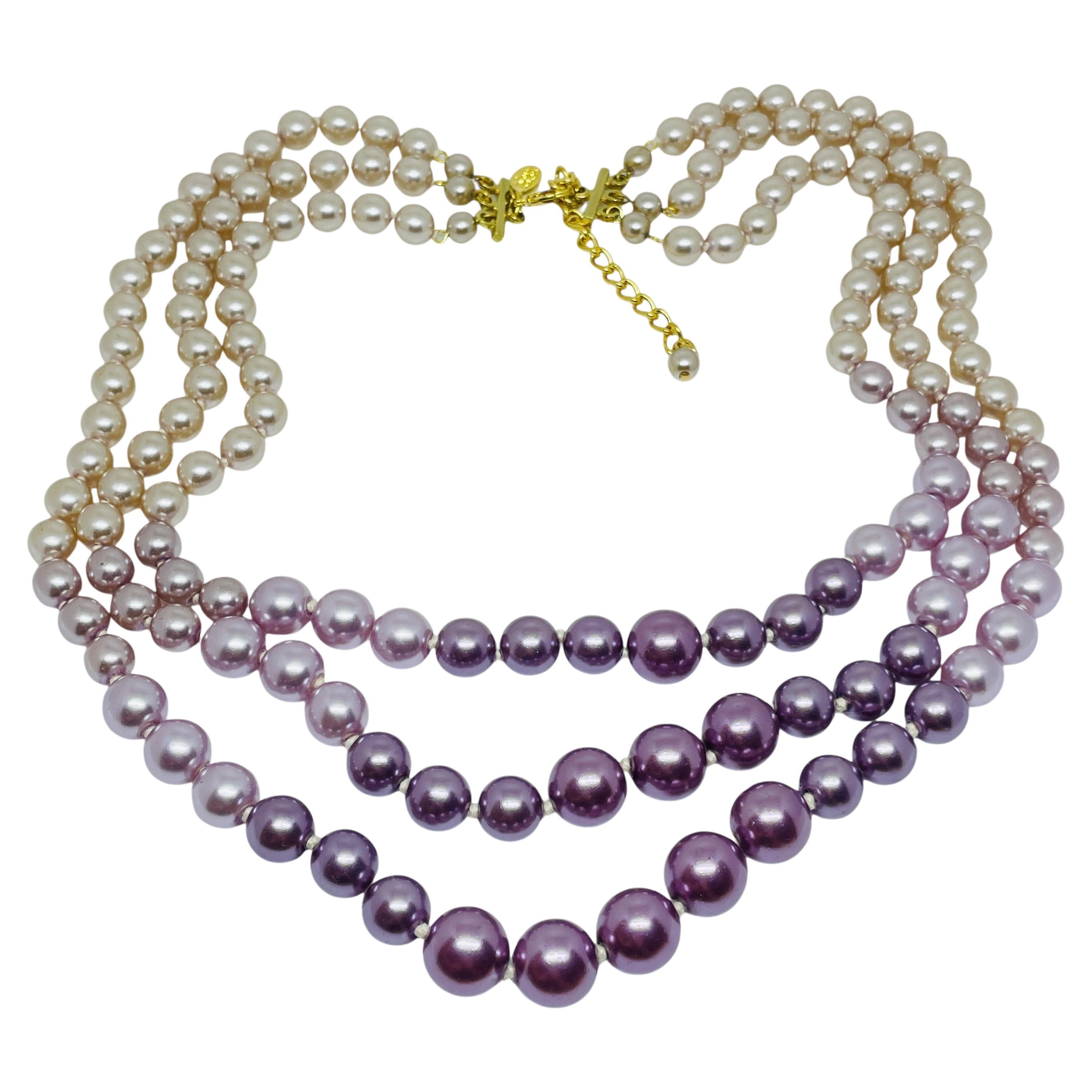 JOAN RIVERS signed vintage gold tone glass pearl beads designer necklace