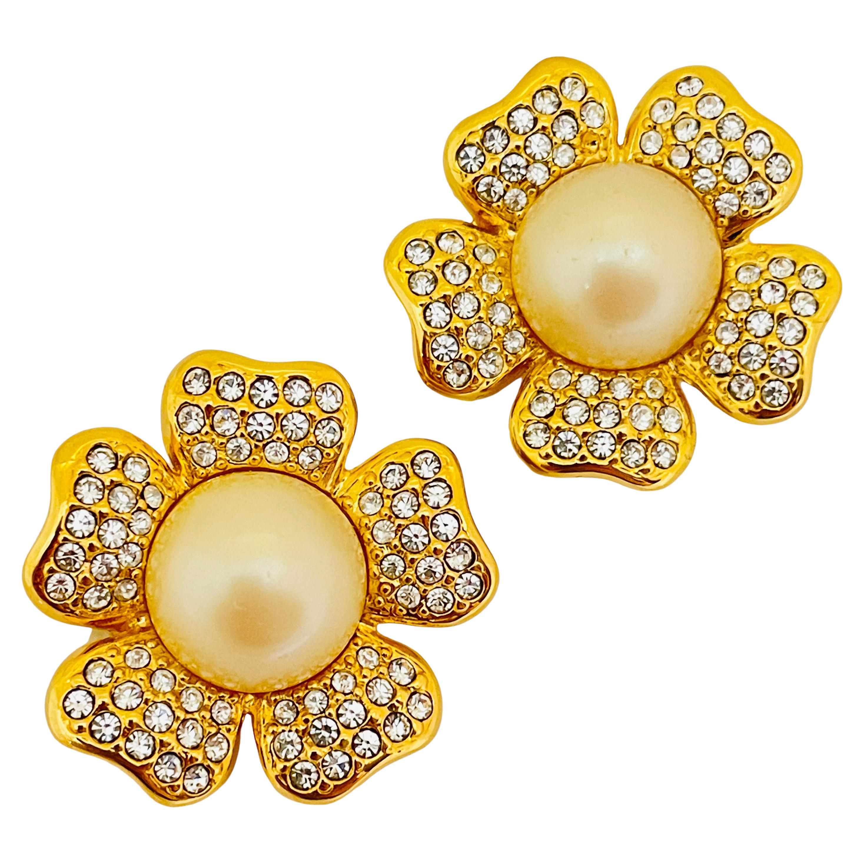 JOAN RIVERS signiert Jahrgang Goldton Glasperle Blume Signer Clip auf Ohrringe