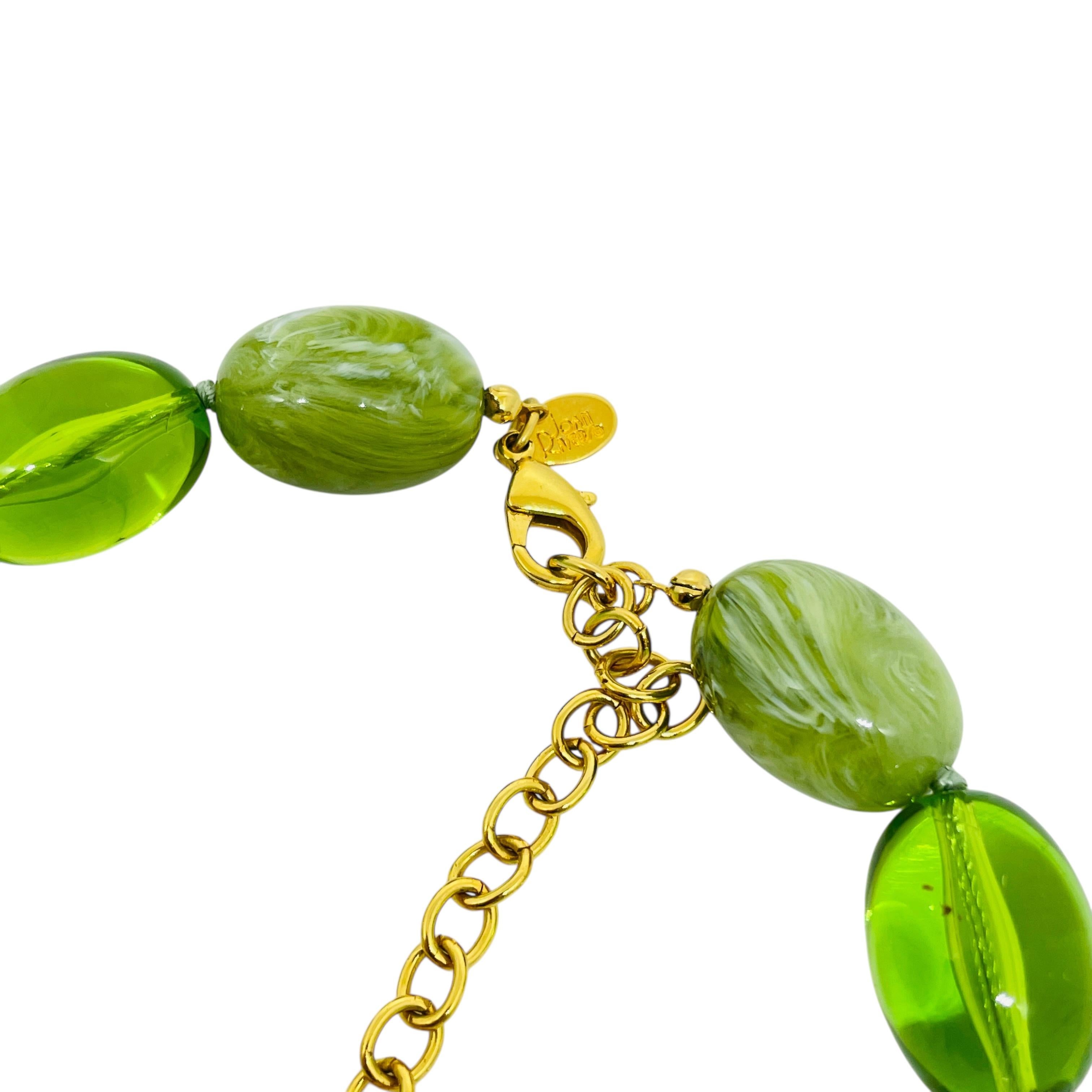 JOAN RIVERS signiert Vintage Gold Ton Harz blau grün Perlen Designer Halskette im Angebot 2