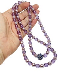 JOAN RIVERS signed vintage silver tone glass pearl beads designer necklace