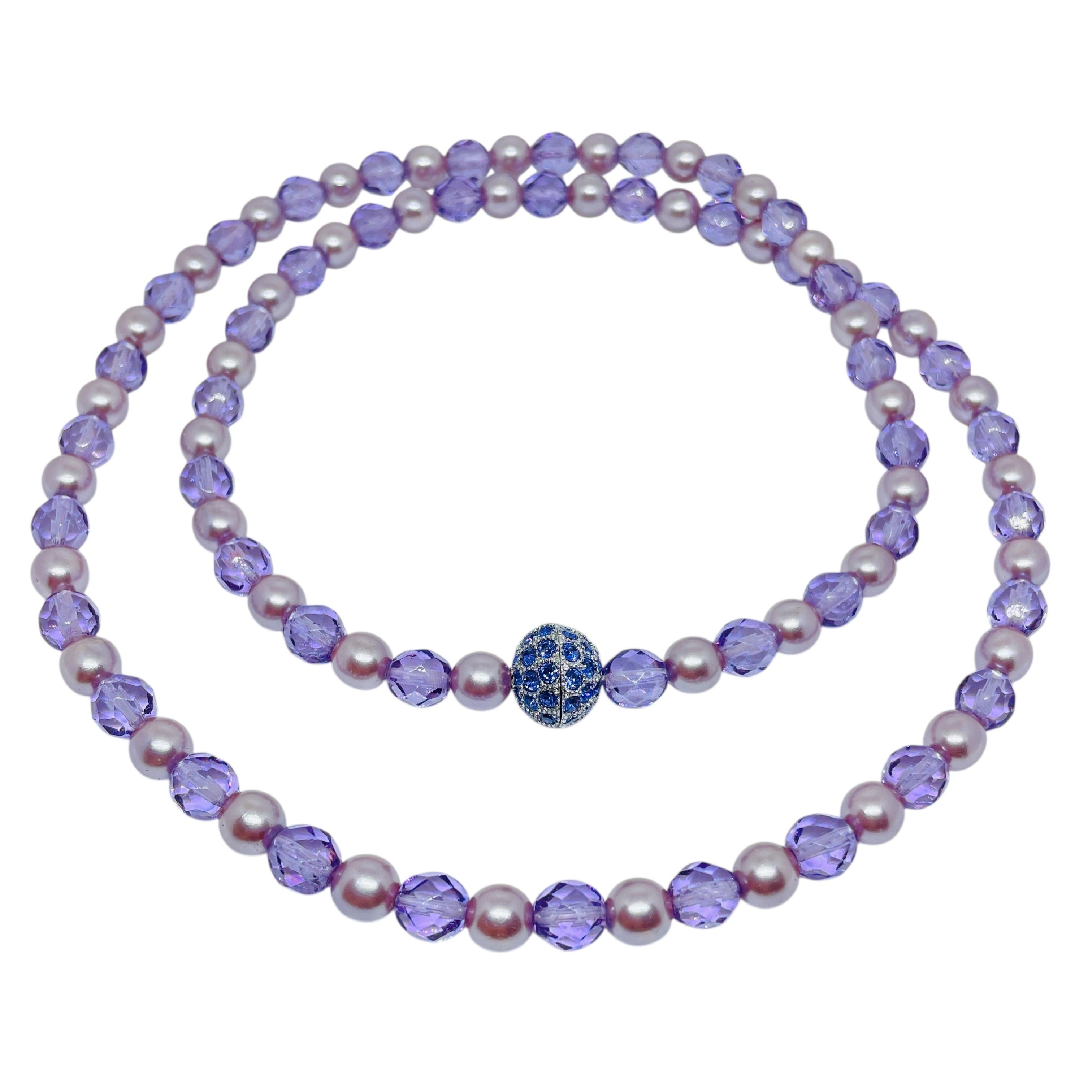 Collana firmata JOAN RIVERS con perle di vetro vintage in tono d'argento in vendita 1