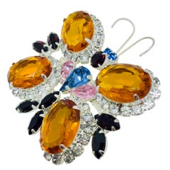 JOAN RIVERS signed vintage silver tone glass stones butterfly designer brooch