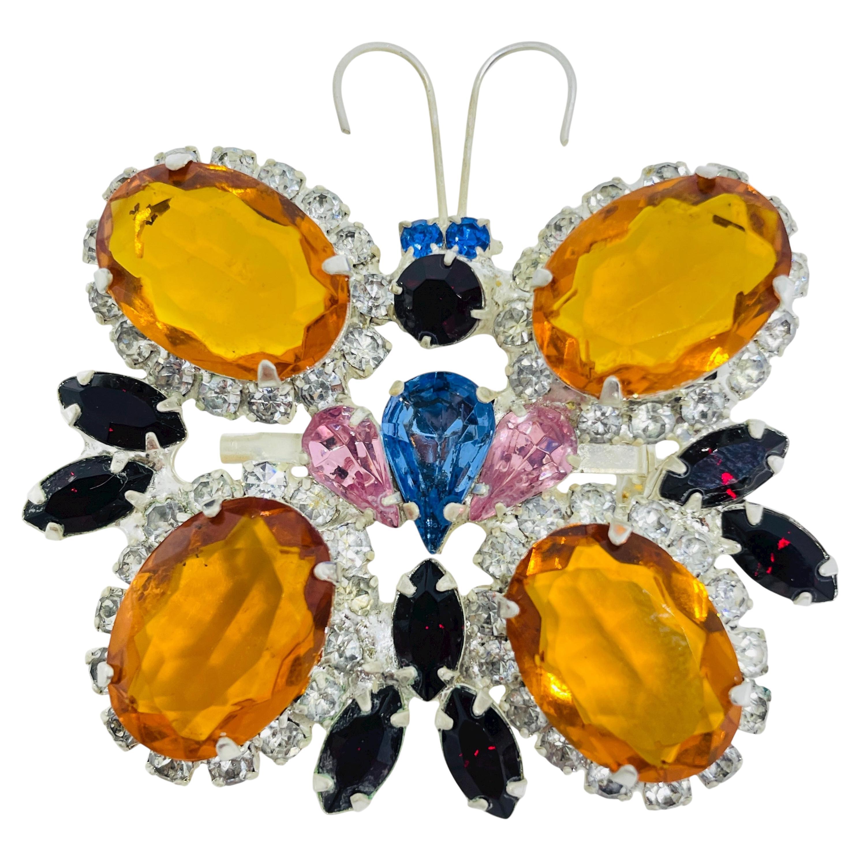 JOAN RIVERS signée vintage silver tone glass stones butterfly designer brooch