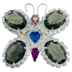 JOAN RIVERS signed vintage silver tone glass stones butterfly designer brooch