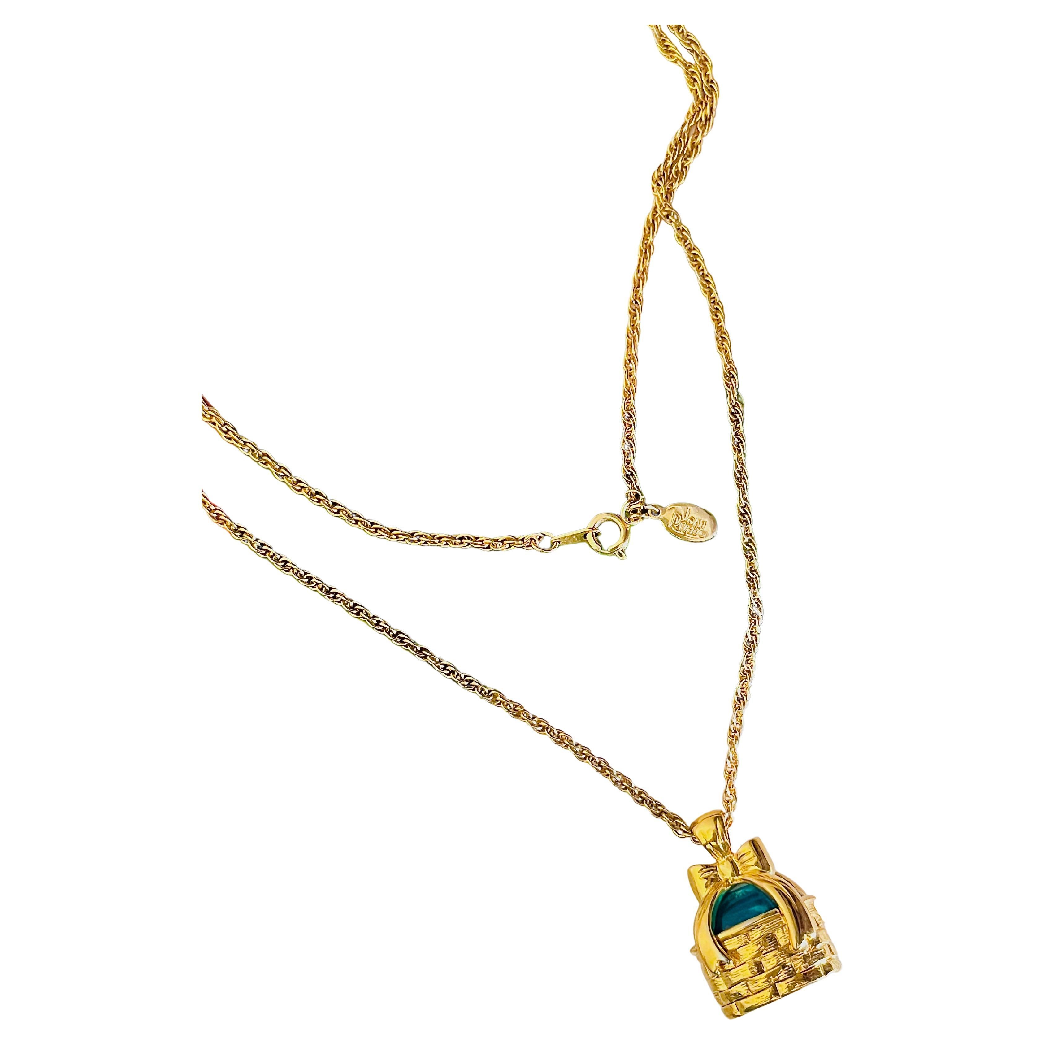 Joan Rivers Vintage 1990s Blue Glass Basket Bow Present Pendant Chain Extra Long Necklace, Gold Tone

Very excellent condition. A very beautiful long necklace, can be worn in 2 or 3 layers. signed at the back. 100% Genuine.

Material: Gold plated