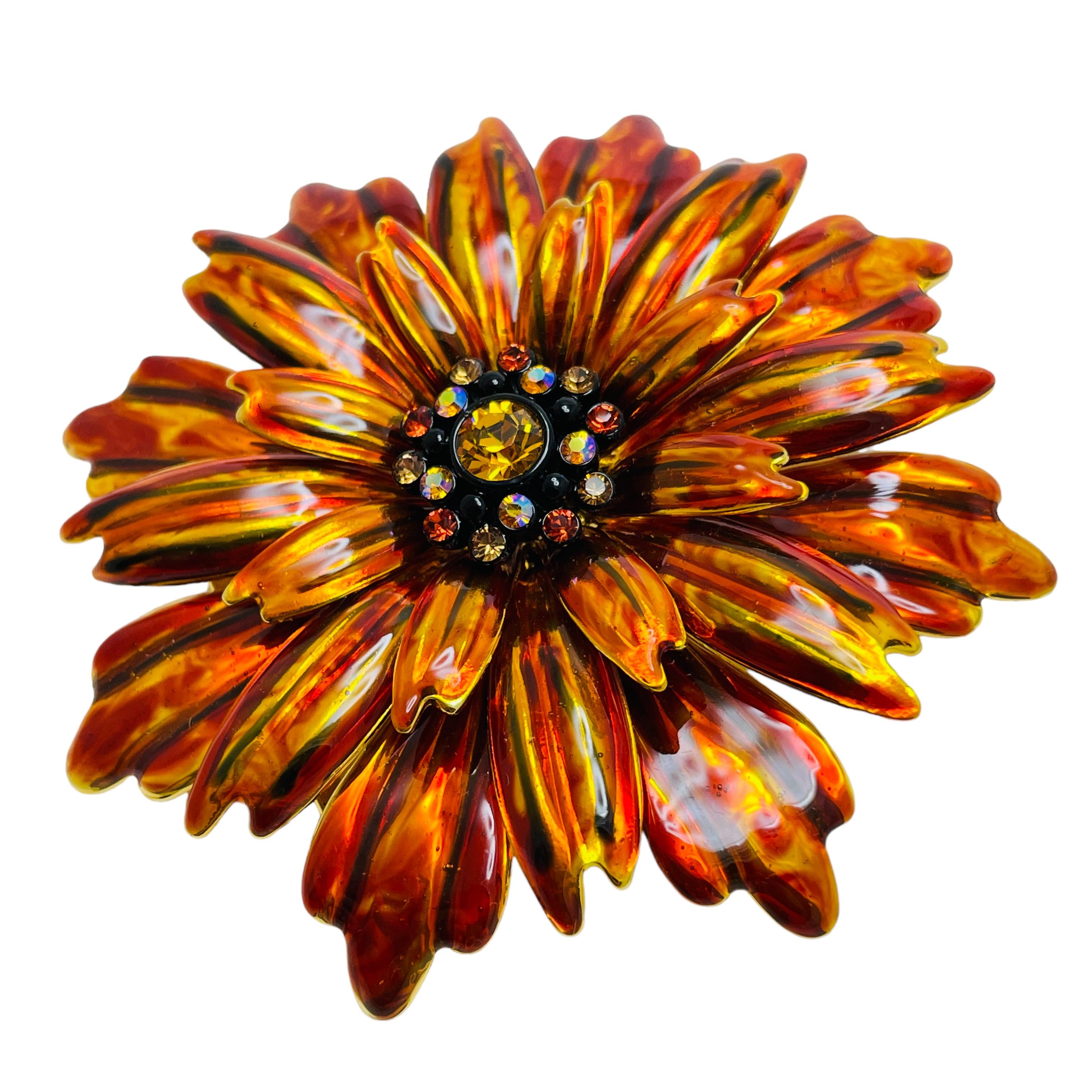 JOAN RIVERS vintage gold enamel large flower designer brooch with box In Good Condition In Palos Hills, IL