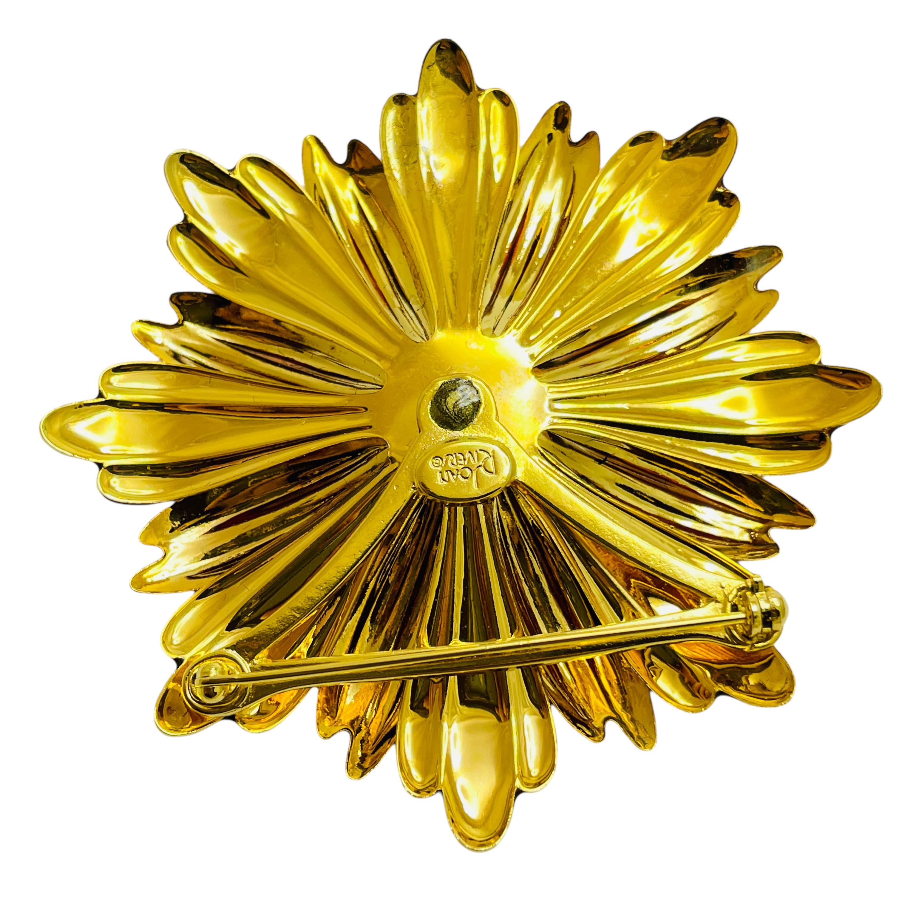 Women's JOAN RIVERS vintage gold enamel large flower designer brooch with box