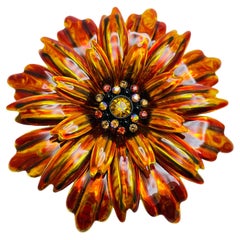 JOAN RIVERS vintage gold enamel large flower designer brooch with box