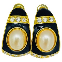 JOAN RIVERS vintage gold plated enamel crystals pearls designer pierced earrings