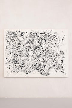 Joan Salo, Pintura abstracta grande en tinta blanca y negra - Arte minimalista contemporáneo