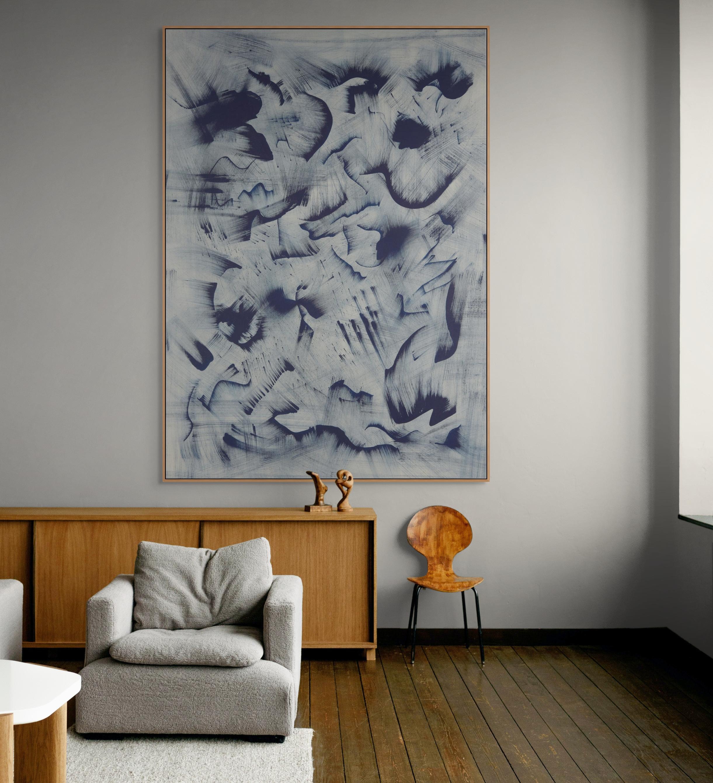 Ohne Titel (10.11.22) (Abstrakte Malerei) (Grau), Abstract Painting, von Joan Salo
