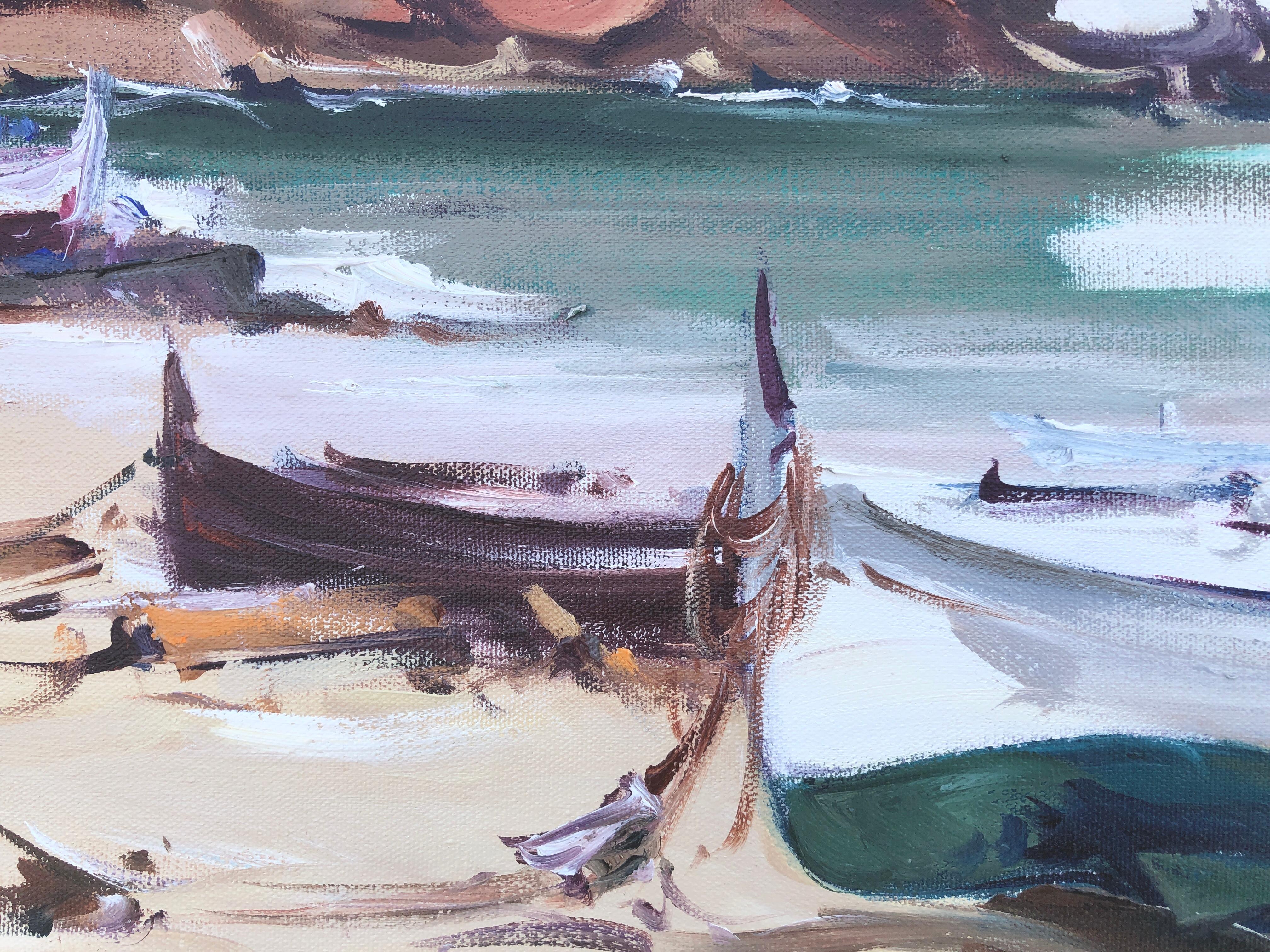 Peinture à l'huile sur toile Port Lligat Cadaques, Espagne - Gris Landscape Painting par Joan Sarquella