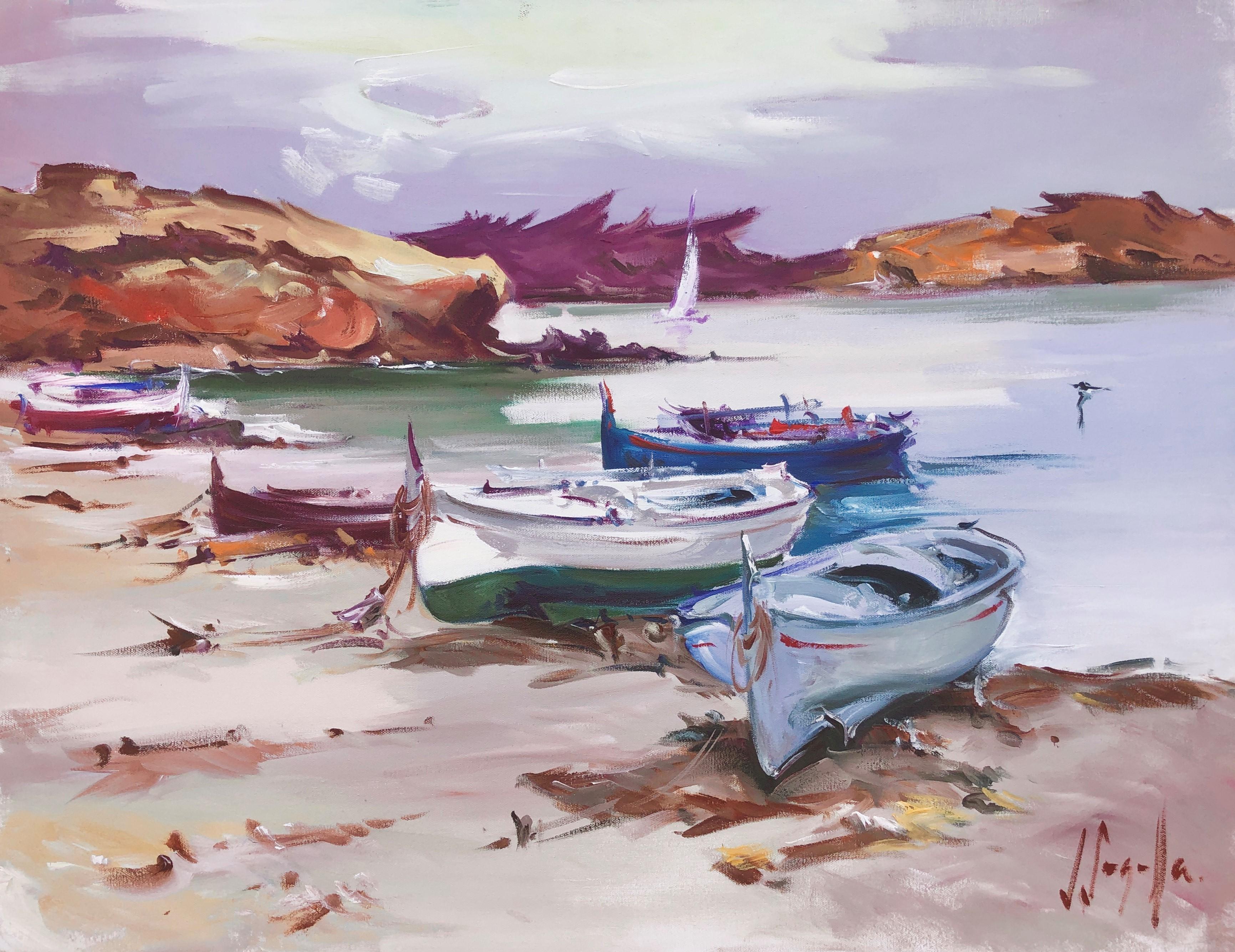 Landscape Painting di Joan Sarquella - Porto Lligat Cadaques Spagna paesaggio marino olio su tela pittura