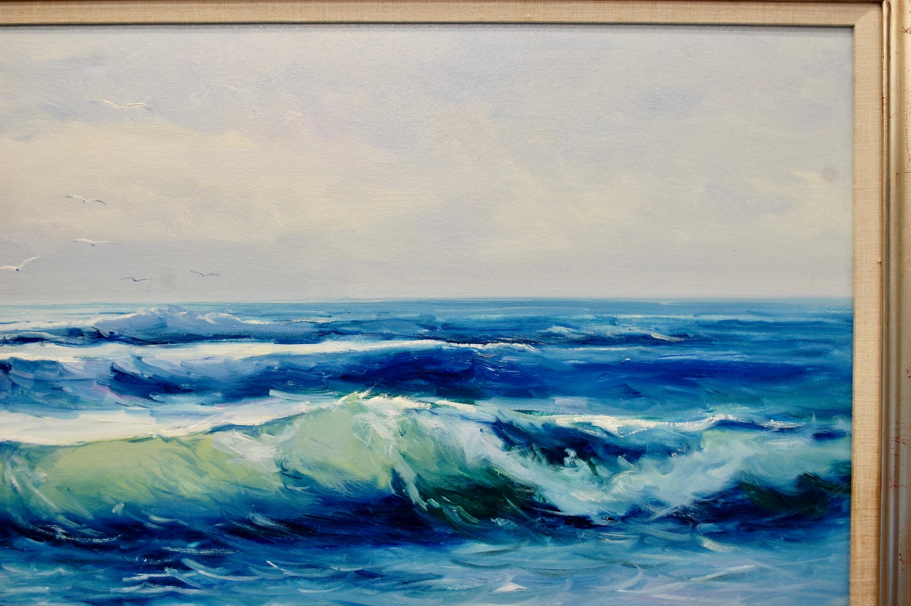  Seascape Contemporary Oil Painting
Artist signed, silver wood frame.
Joan Segrelles was born in Barcelona, Spain in 1960. He studied at the Bellas Artes School in his home town where he discovered different techniques, materials and methods. His