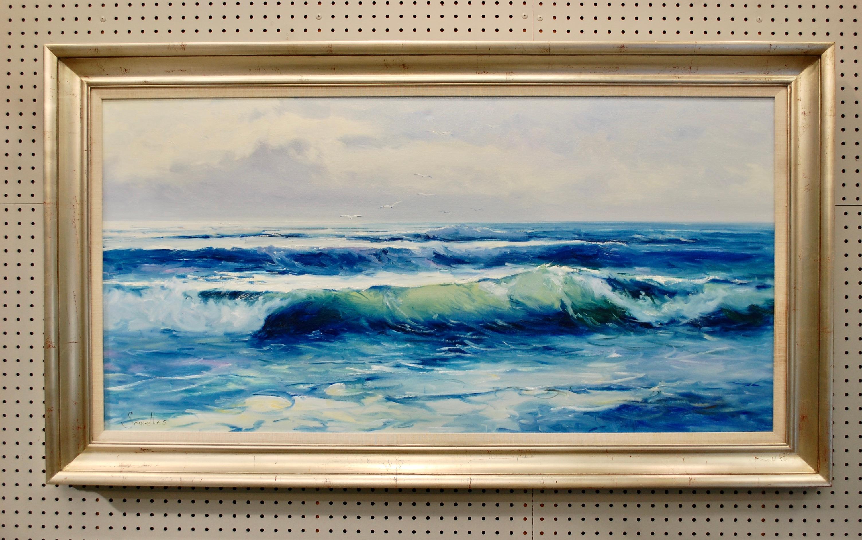 Paisaje marino con olas Pintura al óleo contemporánea en venta 1