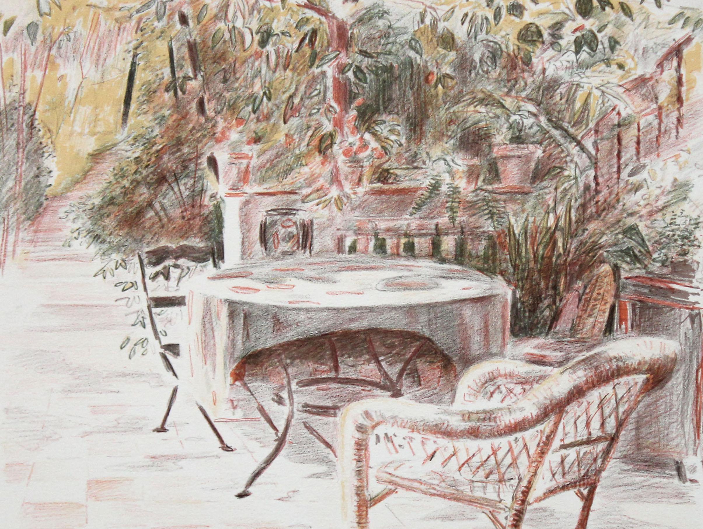 Litografia sobre papel - Tarde en la terraza - Tiraje: 12/250