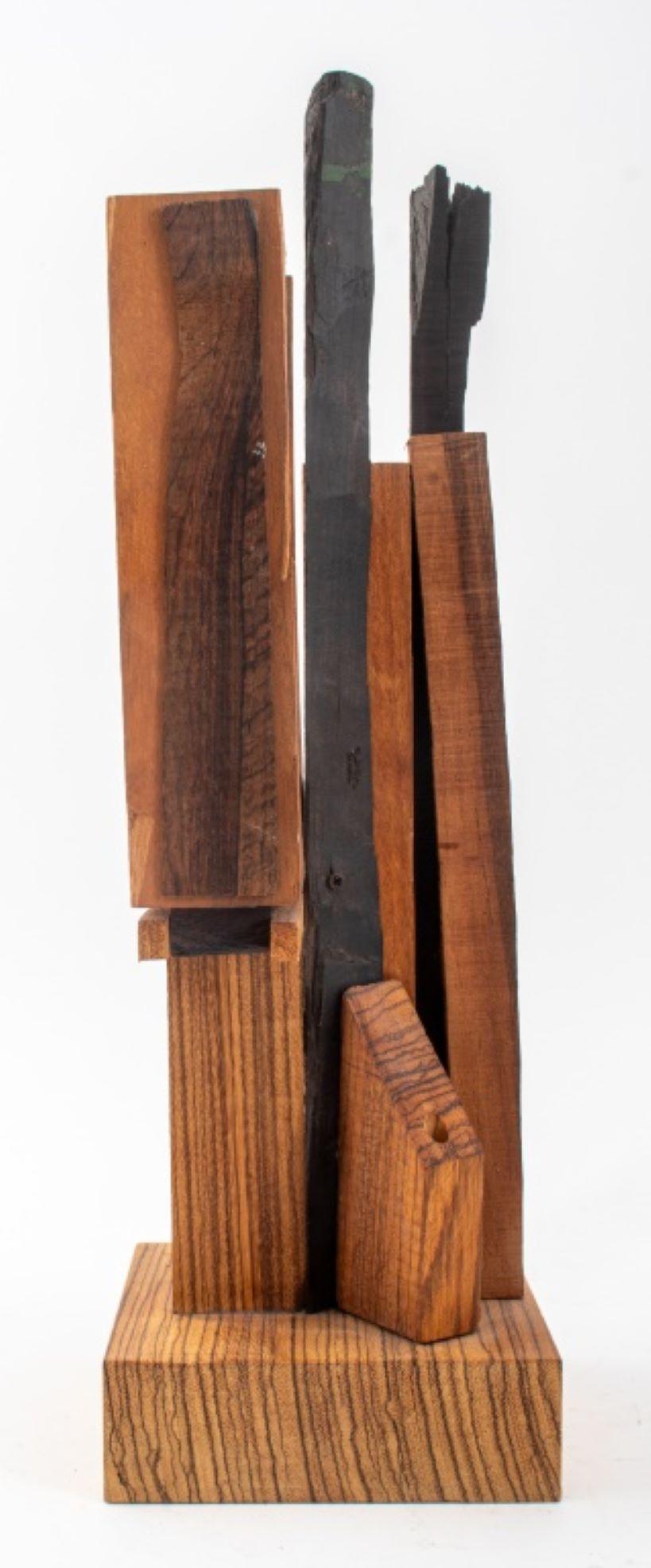 Joan Hyde Shapiro (American, XX-XXI) wood sculpture of a Constructivist assemblage composition with ebonized wood elements, in the manner of Kurt Schwitters (German, 1887-1948) and Kazimir Malevich (Russian, born Ukraine, 1879-1935), apparently