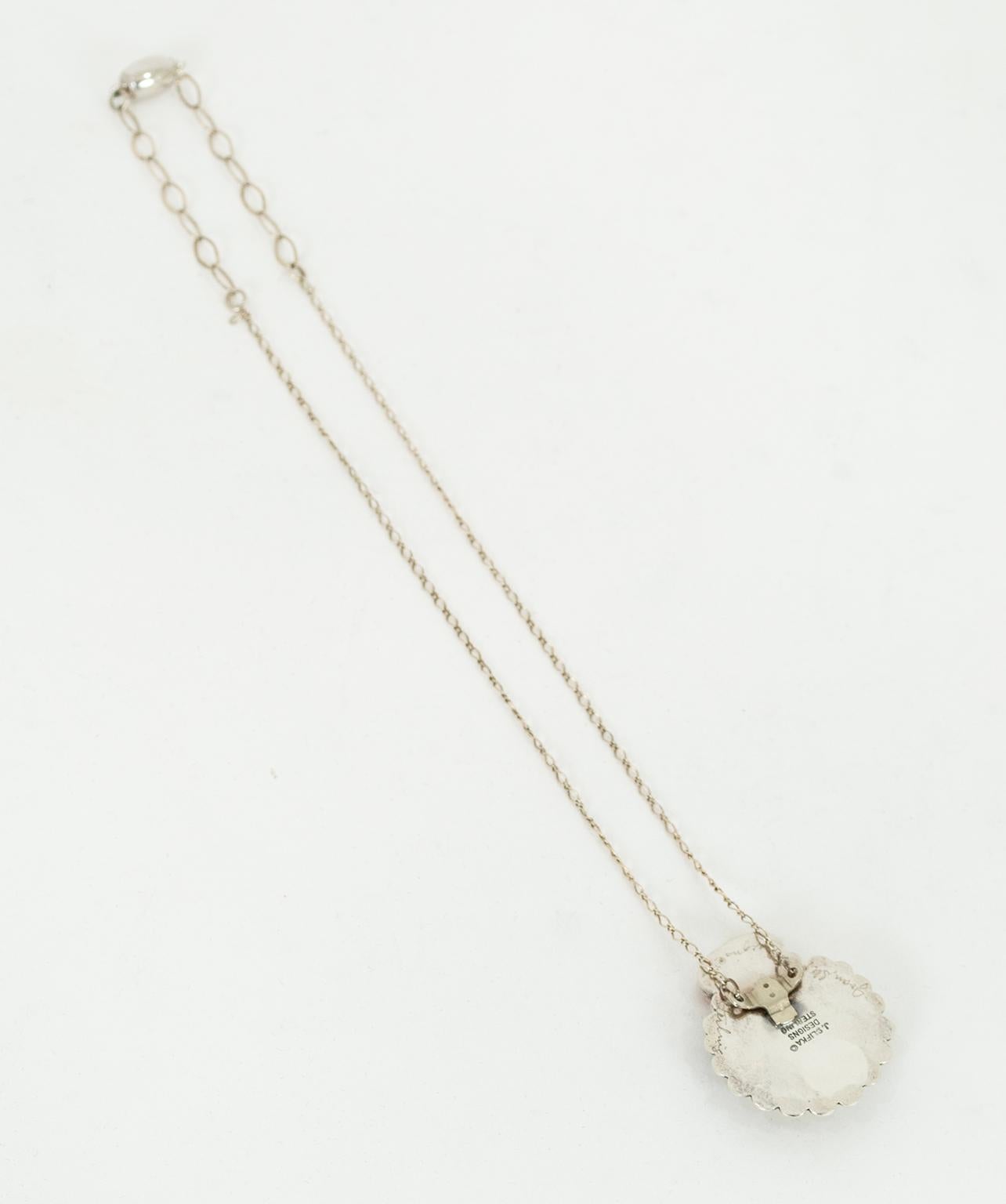 Signed Joan Slifka Navajo Sterling Coral and Bone Pendant Necklace - 16”, 1997 For Sale 1