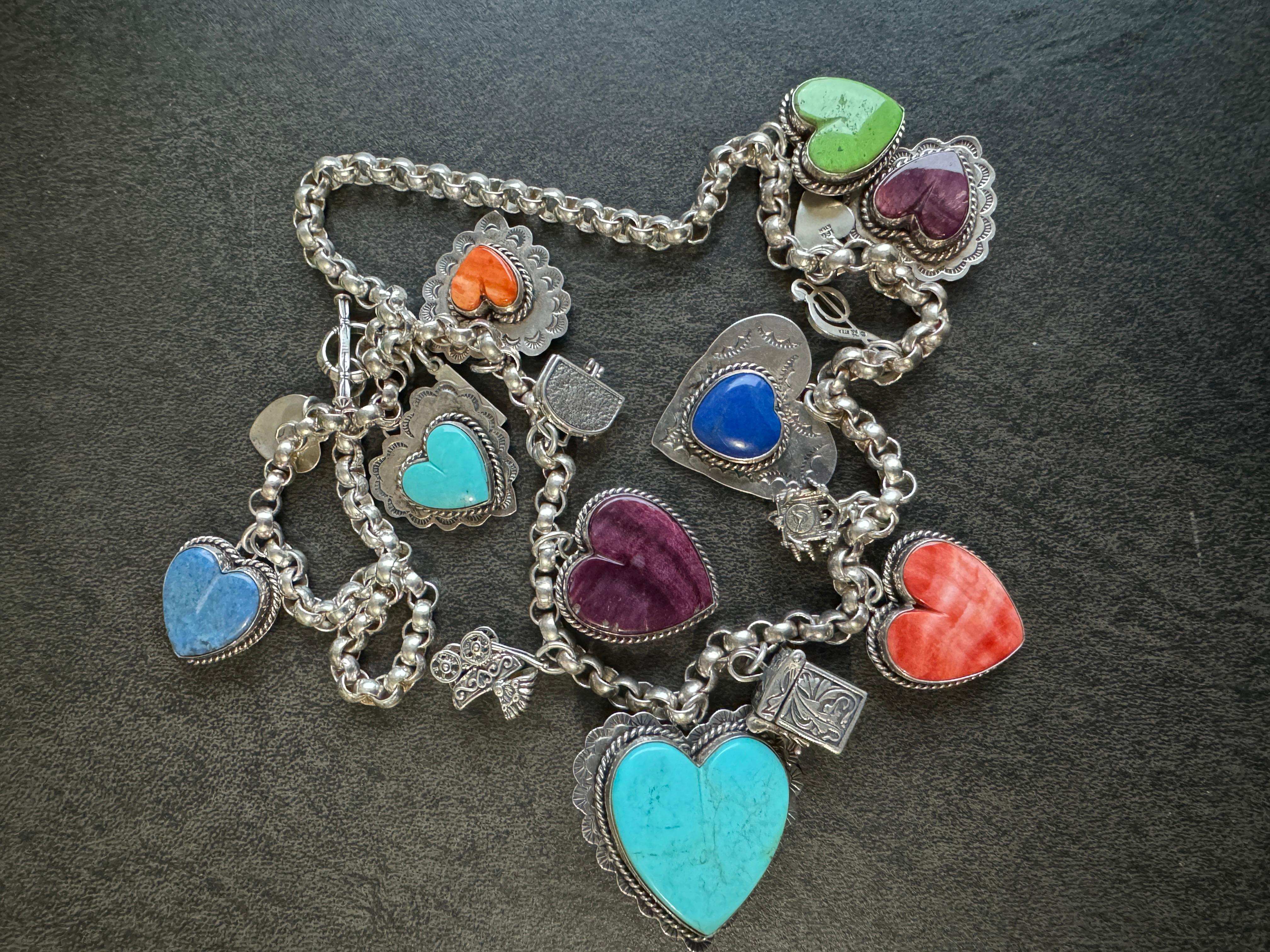 Joan Slifka Collar Encanto Corazón Multipiedra Doble Cara Plata de Ley en venta 5