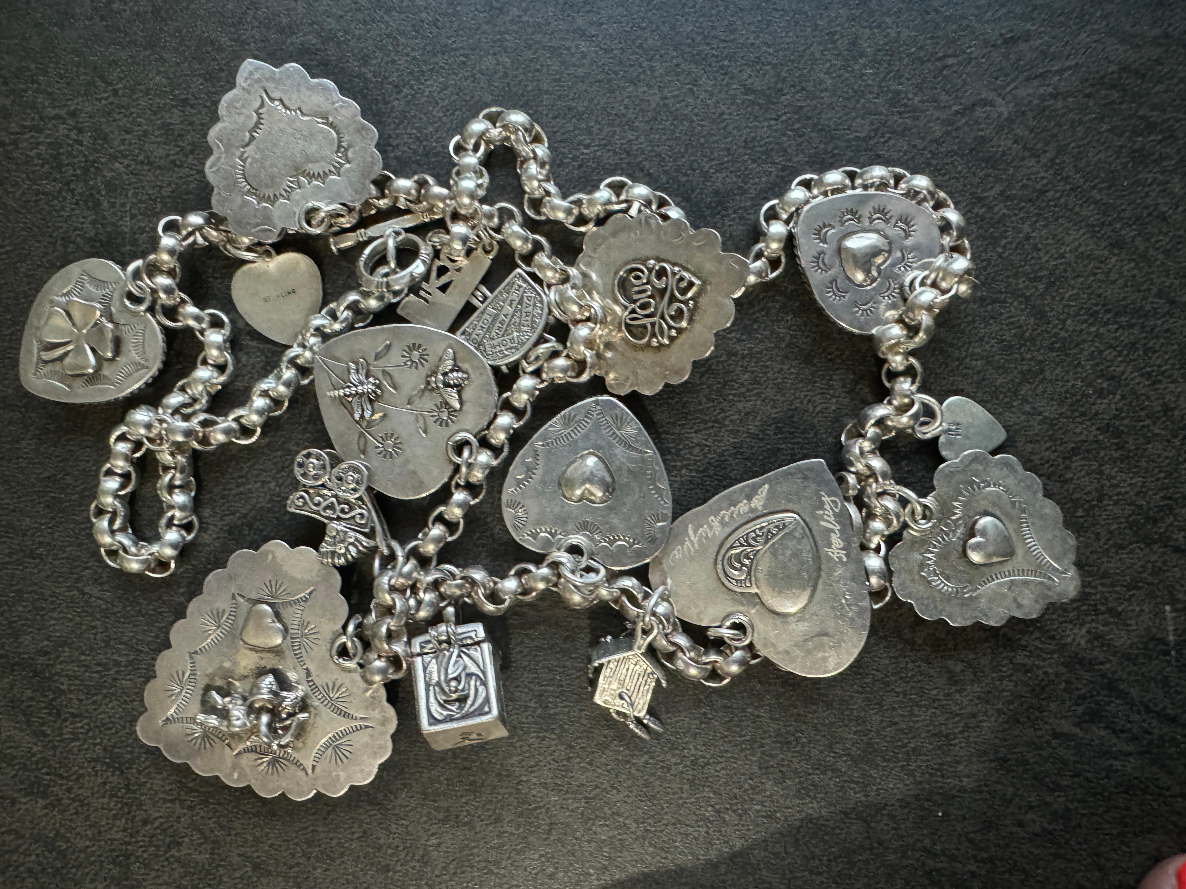 Joan Slifka Collar Encanto Corazón Multipiedra Doble Cara Plata de Ley en venta 6