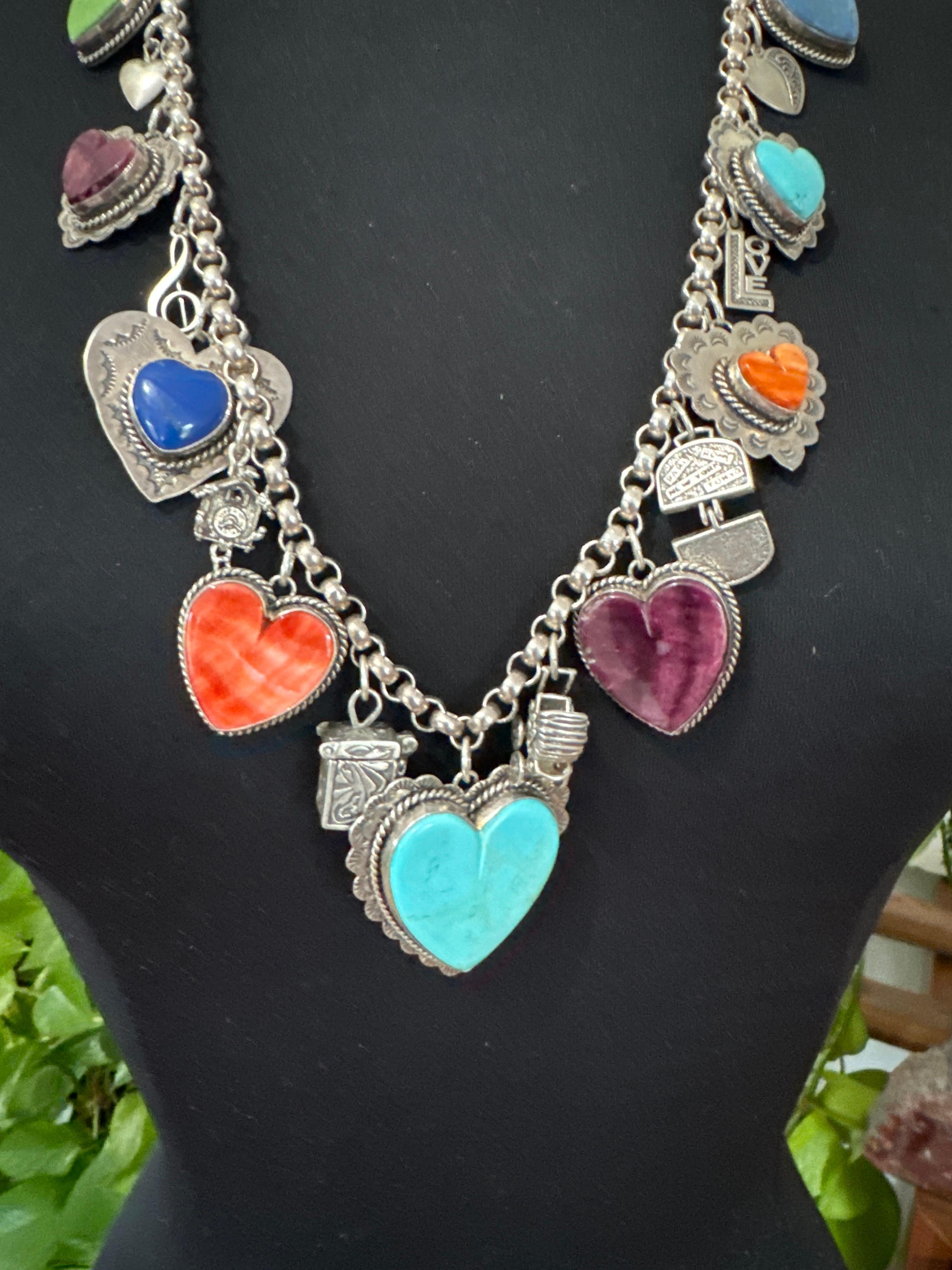 Joan Slifka Collar Encanto Corazón Multipiedra Doble Cara Plata de Ley Artesano en venta