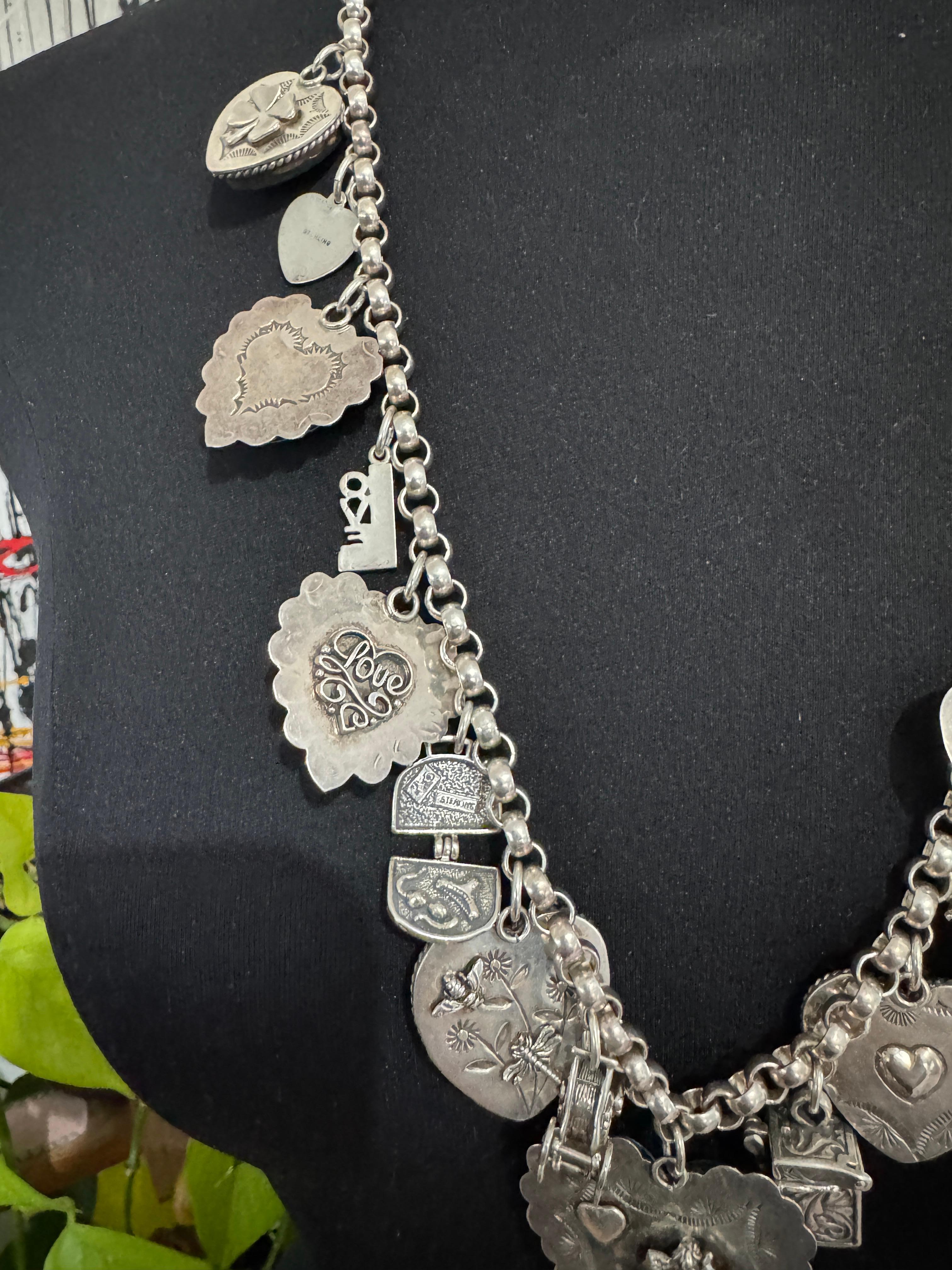 Joan Slifka Collar Encanto Corazón Multipiedra Doble Cara Plata de Ley en venta 3