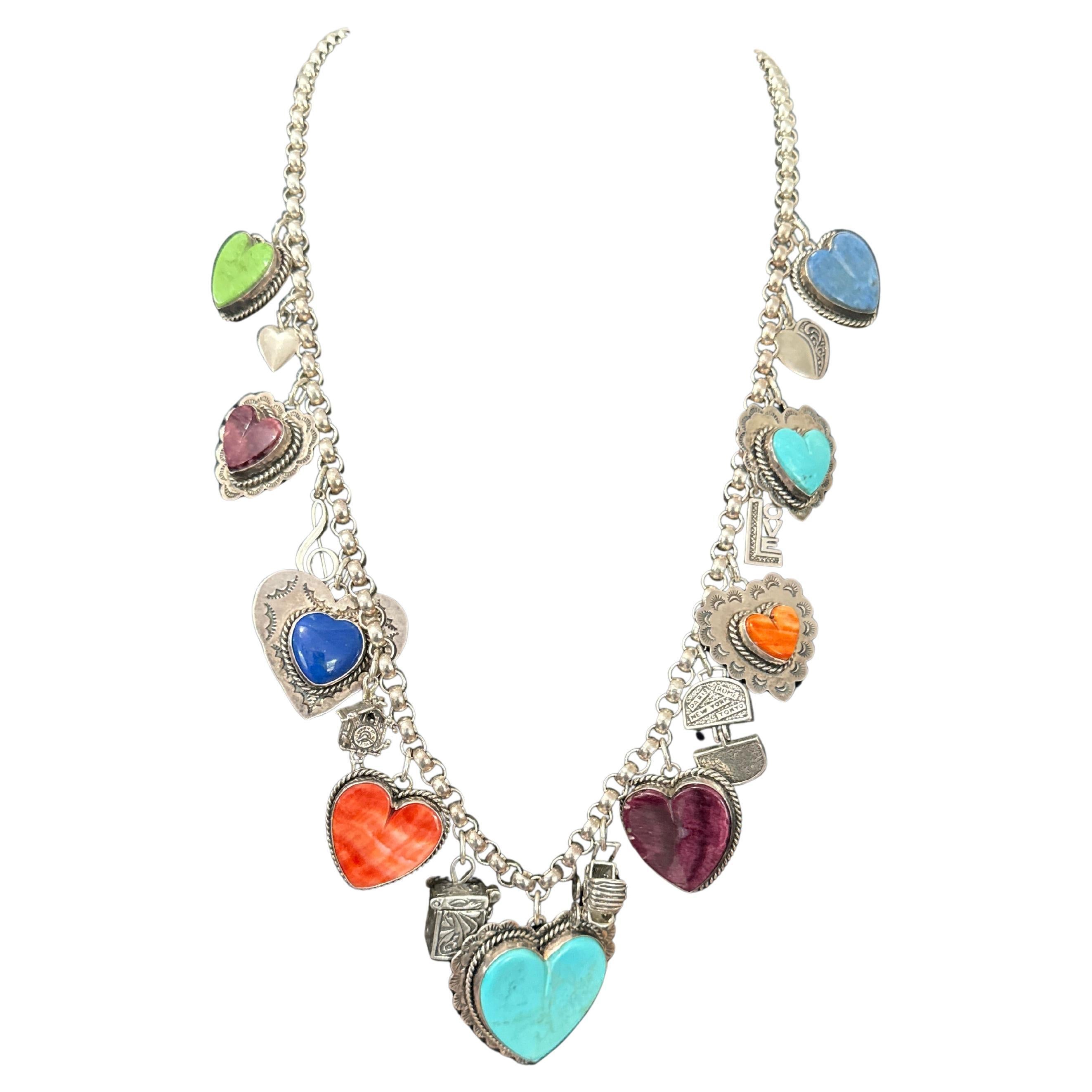 Joan Slifka Collar Encanto Corazón Multipiedra Doble Cara Plata de Ley en venta