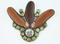 Joan Slifka Sterling Silver Natural Turquoise Amber Pendant Pin