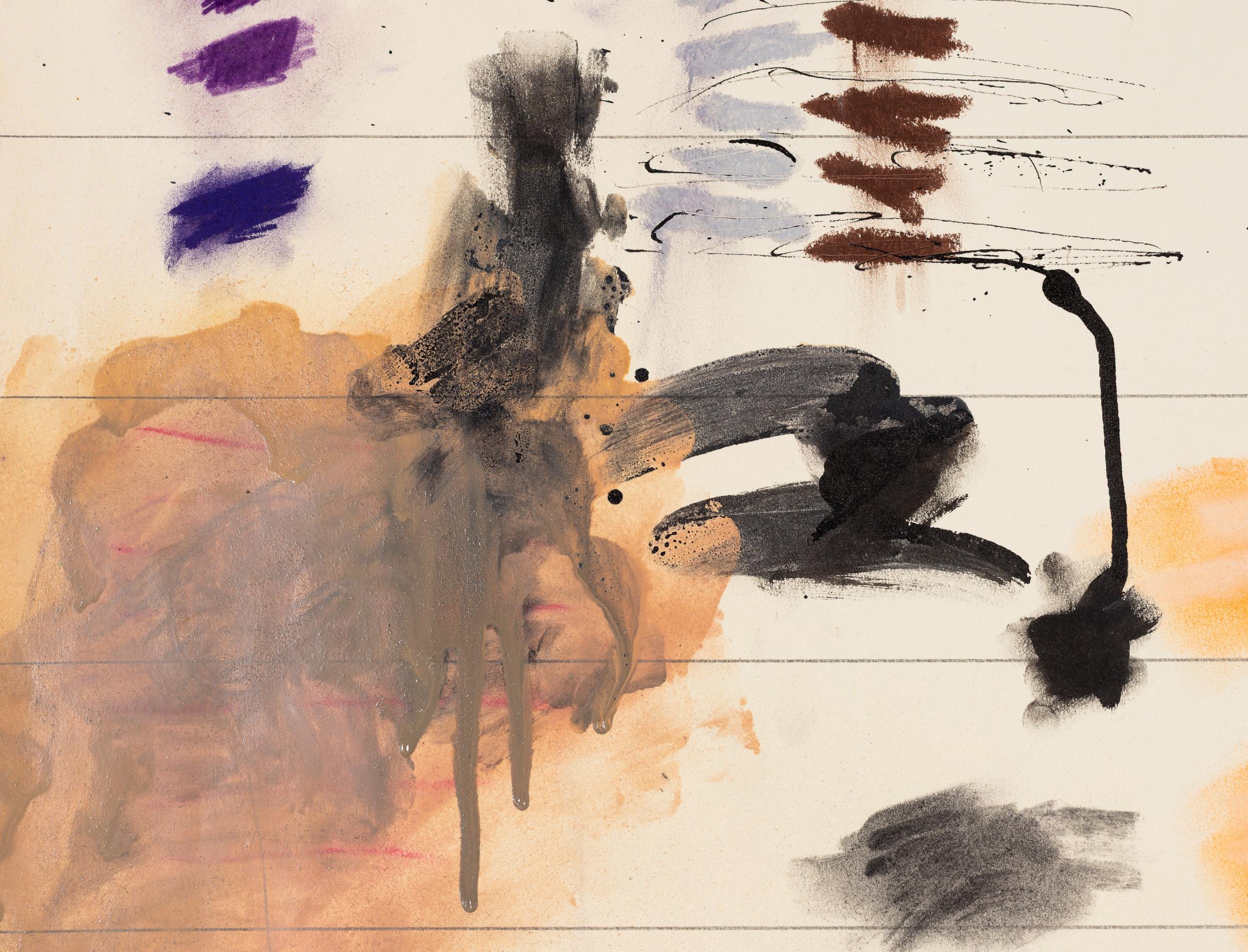 Untitled (Linear Composition in Black Purple and Orange) - Art by Joan Snyder