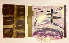 Large Abstract Expressionist Feminist Lithograph Incorporating Text  ''FMSWNL''