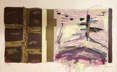 Große abstrakt-expressionistische feministische Lithographie mit Text „FMSWNL“