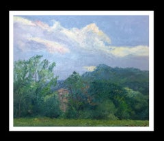  " landscape of Catalonia. Green" Original impressionist oil canvas painting