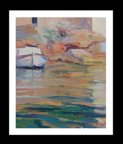 boats in Mallorca original impressionist acrylic painting