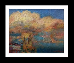 Clouds on Sitges original impressionist oil canvas painting